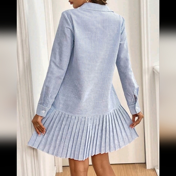 Long Sleeve Pleated Hem Button Detail Dress For Ladies - Picture 4 of 4